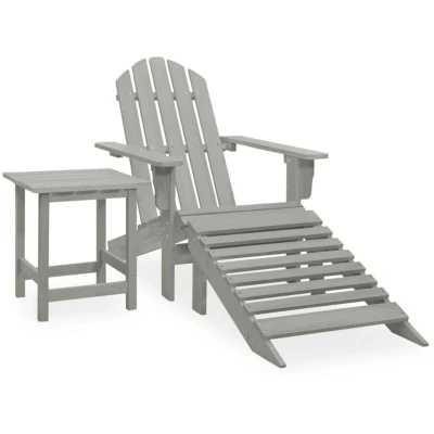 Image of vidaXL Garden Adirondack Chair with Ottoman&amp;Table Solid Fir Wood Grey