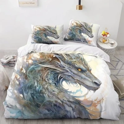Image of OPSREY Dragon Luxe Comforter Cover Hidden Zipper Duvet Set with Pillowcases Bedding Soft Microfiber King Quilt Various Sizes for Kids Adults King（220x240cm）