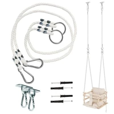 Image of MAMOI® Swing rope kit 50 kg 2 x extension of with metal snap hood 100% ECO natural for swings hook replacement Made in EU
