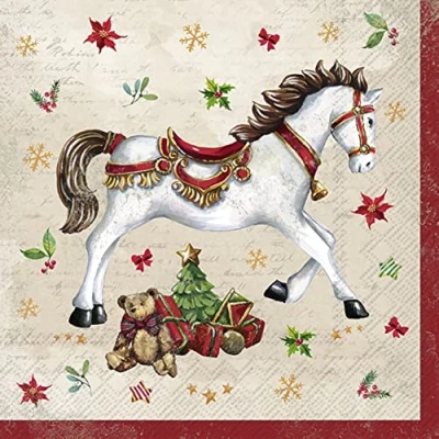 Image of IHR Ideal Home Range Paper Napkins Festive Horse Cream 20 St. Lunch 33 cm x / 13 inch