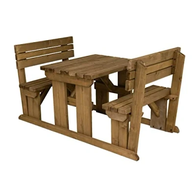 Image of Arbor Garden Solutions Wooden picnic table and benches with backrest, Alders patio furniture set (4ft, Rustic Brown)