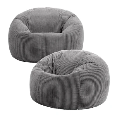 Image of icon Kingston Large Bean Bag, Set of 2, Jumbo Cord Charcoal Grey, Bag Chair for Adults with Filling Included, Comfortable Lounging All Ages