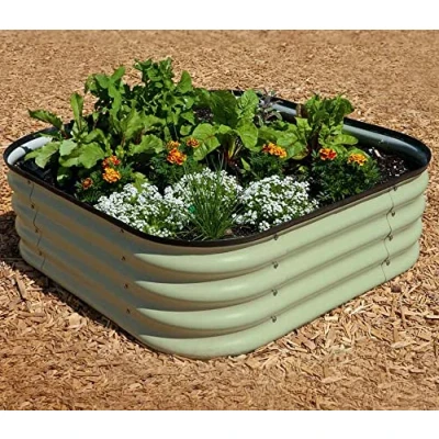 Image of Original Veggie Bed Sage Garden Planting Mist Green Vegetable Steel Planter Easy to Grow our Own 1x Veg by Thompson and Morgan. (Mist Green)