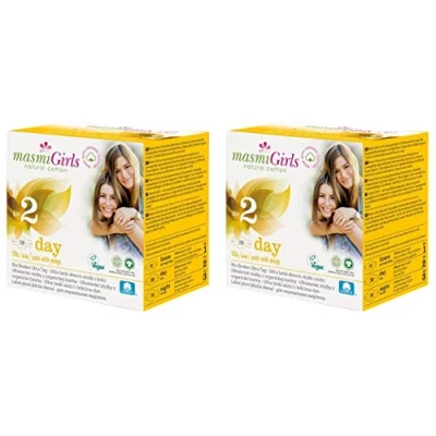 Image of 2 x 10 Organic Teen First Period Day Pads with Wings. Organic, Vegan, Biodegradable, Individually Wrapped. Masmi