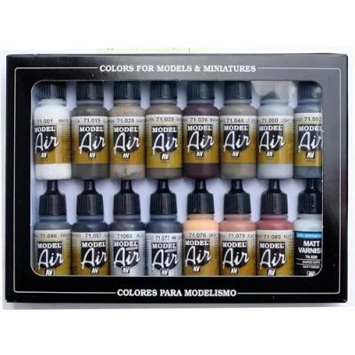 Image of Vallejo Model Air Weathering Acrylic Paint Set for Brush Assorted Colours (Pack of 16),17 ml 16)