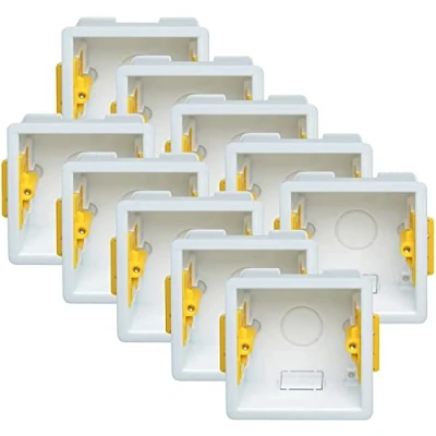 Image of 10x Pack Single 1 Gang 47mm Dry Lining Back Box Electrical Wall Knockout Recessed Flush Mount Deep Pattress Partition Walls Switches Sockets Fused Spur Euro Module Faceplates Yellow