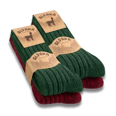 Image of 4 Pairs Alpaca Socks Men Women Wool Warm Winter Socks, Red Green, 35 38