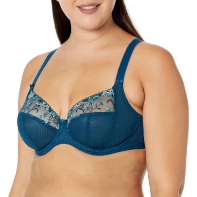 Image of Elomi Womens 4380 Charley Plunge Bra Blue Elastane Size 36HH