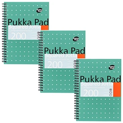Image of Pukka Pad, A5 Squared Jotta Book 3 Pack 21 x 14.9cm Wirebound Notebook with 5mm Squares on 80GSM White Paper Perforated Edges for Easy Removal 200 Pages