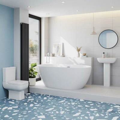 Image of Affine Amelie Bathroom Suite with 1500mm Freestanding Bath, Toilet &amp; Full Pedestal Basin