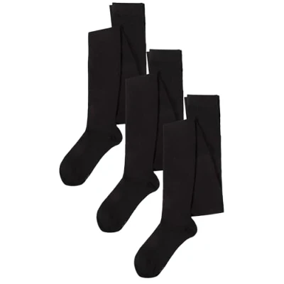 Image of SockShop Girls Plain Bamboo Tights Black, Navy, Grey Suitable for School Uniform or Casual Smooth Toe Seams, Soft, Cooling, Breathable 3 Pair Pack Ages 5 14 Black 6 Years