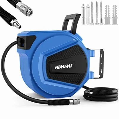 Image of 50FT Retractable Air Hose Reel Wall Mounted, Pneumatic with 3/8&quot; x 15m Flexible Hybrid Polymer + Handle +Adjustable Stopper +Lock at Any Length, Maxi 300PSI