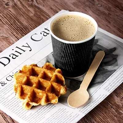 Image of bar@drinkstuff Kraft Black Ripple Disposable Coffee Cups 8oz / 230ml Set of 25 Paper