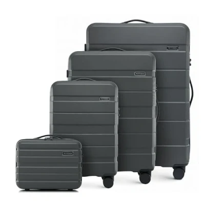 Image of WITTCHEN COMODO Line Suitcase Set, Hard Luggage, ABS TSA Lock Size S + M L Cosmetic Case, Dark Grey, Darkgray, Koffer Set 4tlg., of 4.