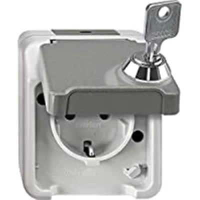 Image of Schneider Electric MEG2423 8029 Schuko Socket, incl. with The Same Key/Lock no. 200, Light Grey, Aquastar, Gray