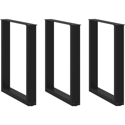 Image of vidaXL Coffee Table Legs U Shaped Black Steel Adjustable Modern Geometric Design for Custom Furniture Living Room Dining Set of 3