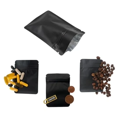 Image of HNTR 100 Black Resealable Bags with Foil Lining Durable Ziplock Storage Pouch for Food, Jewelry, Electronics size 7x9.8cm (internal 6x6.5cm) Self Sealing Baggies