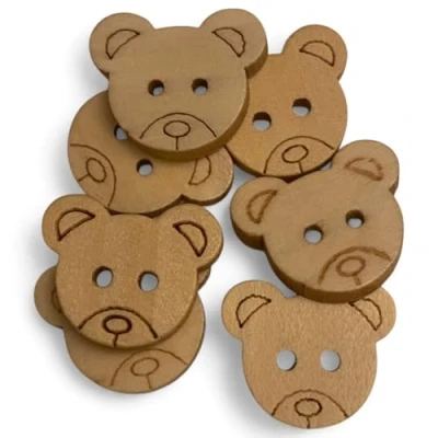 Image of KnitForLess Wooden Teddy Bear Buttons, 18mm, 2 Hole, Natural, for Sewing and Knitting Craft (25)