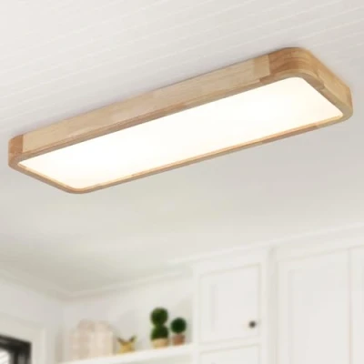 Image of Schindora LED Ceiling Lights Wood,100 * 30Cm Modern Living Room Flush Mount 40W Bedroom Lamp,Dimmable with Control,Square Kitchen Large for Office