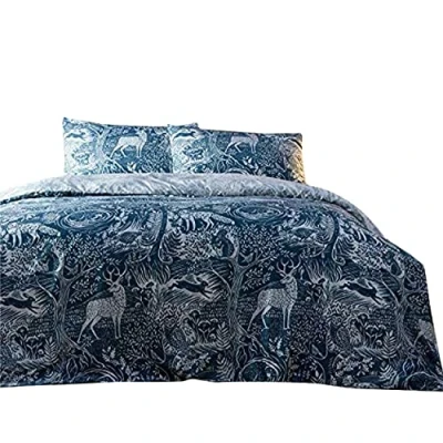 Image of Creative Cloth Winter Woods Duvet Set, Polycotton, Midnight Blue, Double
