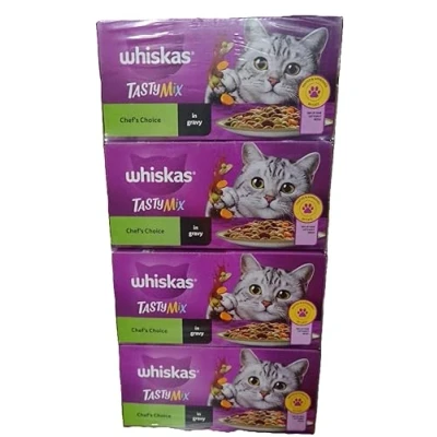 Image of Whiskas Tasty Mix 1+ Chef`s Choice in Gravy 48x85g Pouches, Adult Cat Food, Pack of 4 (12x85g)