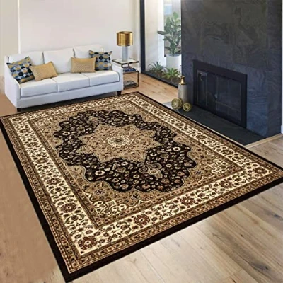 Image of householdfurnishing Vintage Traditional Non Slip Rug Bedroom Living Room Carpet Mat Runners Floral Pattern Wide Area Persian Style Rugs (60 x 110 cm Door Mat, Brown)