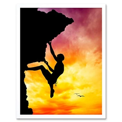 Image of Wee Blue Coo Photo Mock Up Silhouette Sunset Rock Climbing Art Print Framed Poster Wall Decor 12X16 Inch