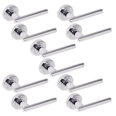 Image of HANDLEZONE® 5 Sets Solus Lever On Round Rose Door Handles, Internal Passage Latch Handles Polished Chrome