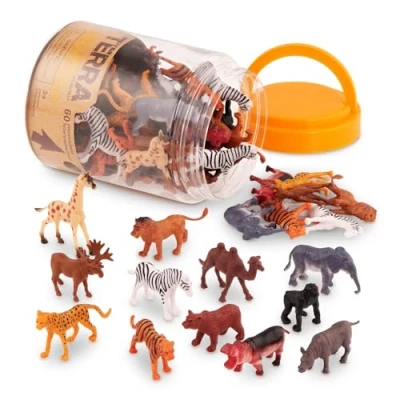 Image of Terra by Battat 60 Wild Animals Assorted Miniature, lion, tiger, zebra, hippo, elephant, moose, camel and more, figurines for kids 3 Years + (60 Pc), 2&quot;