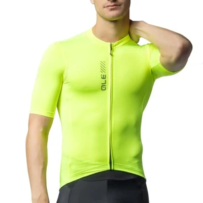 Image of Alé Cycling Men&#039;s Pragma Colour Block Short Sleeve Jersey, Fluo Yellow, M