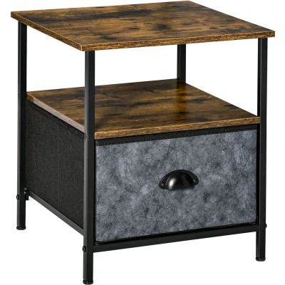 Image of HOMCOM Bedside Table, Nightstand with Non Woven Fabric Drawer, Side End Table for Living room, Bedroom, Rustic Brown