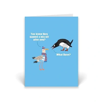 Image of Rib ticklerz Funny Birthday Card For Him Her Humorous Greeting Cards Penguin Biscuit Joke Witty Colleague Best Friend Work Bestie CD279