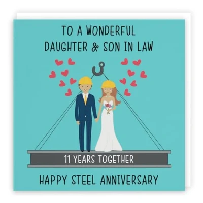 Image of Hunts England Daughter And Son In Law 11th Wedding Anniversary Card To A Wonderful &amp; 11 Years Together Happy Steel Iconic Collection