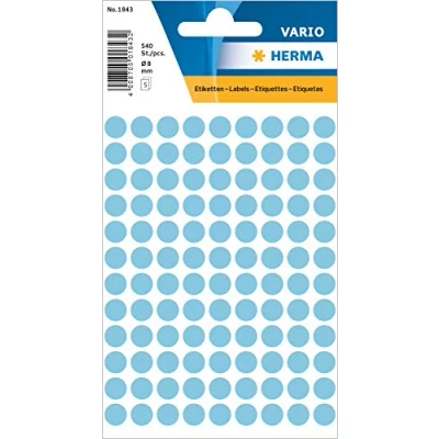 Image of HERMA Dot Stickers Light Blue, 540 Labels, Ø 8 mm, 108 Labels per Sheet, Self Adhesive Round Colour Stickers, Blank Marking Dots, Sticky Circle for Color Coding Calendar