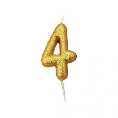 Image of Anniversary House Metallic Gold Glitter Candle, Number 4, 4th Birthday Cake Topper, 7 Centimeters, AHC90/4