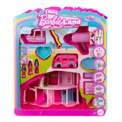 Image of Barbie MiniLand Dolls and Accessories, Bundle Pack Including Mini House, Plane, Boat , Camper More, JDB86