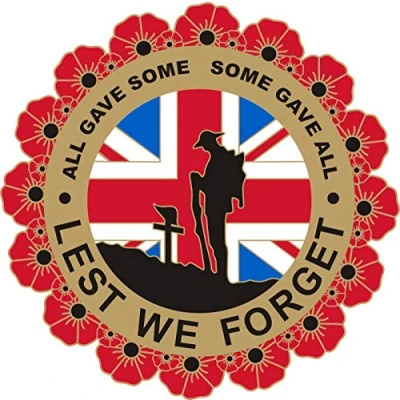 Image of Poppy Day Sticker with Soldier, Wreath and Union Jack Ideal for cars, scooters, laptops, mobiles, etc (Large)