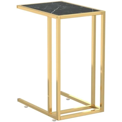 Image of vidaXL Computer Side Table Black Marble 50x35x65 cm Tempered Glass