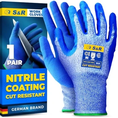 Image of S&amp;R Cut Resistant Protective Gloves, Size L/9 Nitrile Coated, Non Slip, Touch Sensitive, EN 388 Certified for Assembly, Construction, Automotive