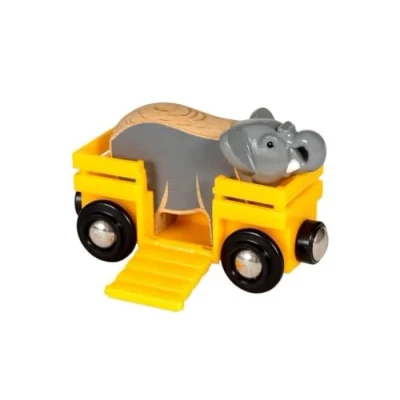 Image of BRIO World Animal Safari Elephant &amp; Wagon Toy Train for Kids Age 3 Years Up
