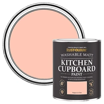Image of Rust Oleum Peach Kitchen Cupboard Paint in Matt Finish Happy as a Clam 750ML