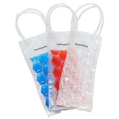 Image of FACKELMANN Bottle Cooler, Cooler Bag, Wine &amp; Beer Portable Plastic Bag with Handles For Chilled Beverages, Camping Picnic Outdoor Dining, 38x12x2cm, Red or Blue
