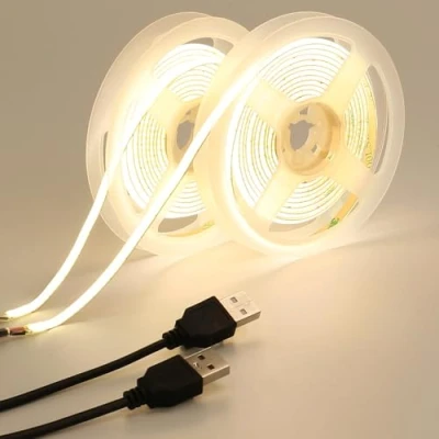 Image of GOMING 5V COB USB LED Strip Light Natural White 4000K 5mm Width Powered 4M(2pcs x 2M) 400LEDs/M CRI 93+ Flexible High Brightness IP20 Not Waterproof Tape Lights for DIY Decoration Lighting