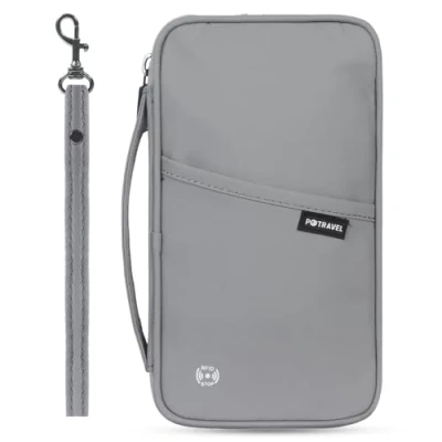 Image of Travel Wallet Family Passport Holder, Portable Document Organiser RFID Blocking Waterproof for Women Men ID Card Credit Cards Flight Tickets Money Coins Phone Grey