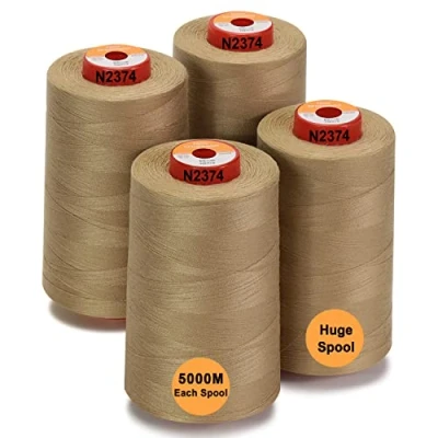 Image of New brothread 28 Options 4 Large Cones of 5000M Each All Purpose Polyester Sewing Thread 40S/2 (Tex27) for Sewing, Quilting, Piecing, Serger and Overlock Beige