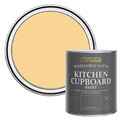 Image of Rust Oleum Yellow Scrubbable Kitchen Cupboard Paint in Satin Finish Mustard 750ml