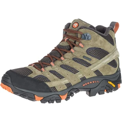 Image of Merrell Men&#039;s Moab 2 Mid Waterproof Olive/Orange Hiking Boot 11 M US