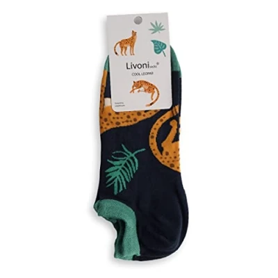 Image of Livoni Cool Leopard Low Socks 6 8, Multi Coloured, M