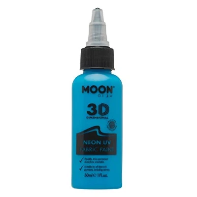 Image of Moon Glow Neon UV 3D Fabric paint 30ml Intense Blue Textile for clothes, t shirts, bags, shoes &amp; canvas