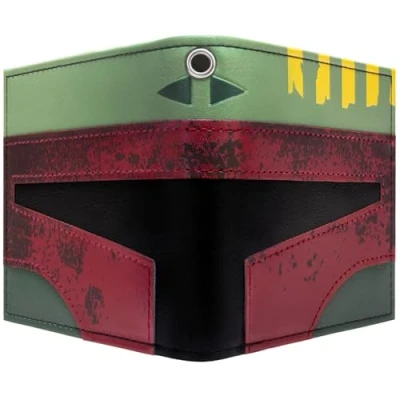 Image of The Empire Strikes Back Star Wars Mandalorian Boba Fett Helmet Armor Wallet Bi Fold ID &amp; Card Holder, Green